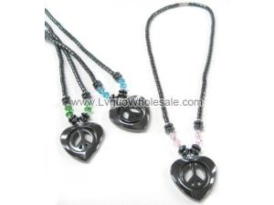Assorted Color Glass Crystal Hematite Peace Sign in Heart  Stone Beads Strands Necklace
